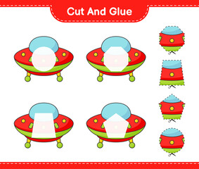 Cut and glue, cut parts of Ufo and glue them. Educational children game, printable worksheet, vector illustration