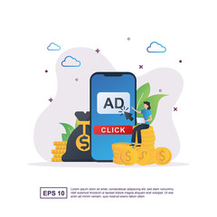 Pay per click concept with people pressing the AD button.