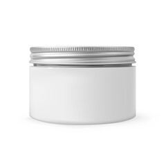 Realistic cosmetic moisturizer body cream jar mockup isolated on white background. White plastic beauty product container with metal cup 3d vector illustration