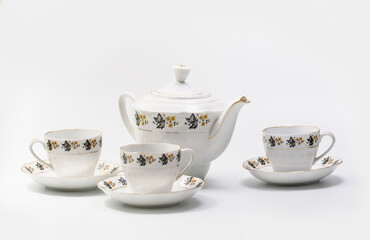 Luxury Vintage Porcelain coffe or tea set - tableware on white background