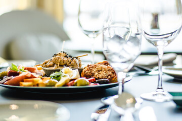 Appetizers platter at a restaurant on a table