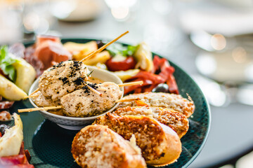 Appetizers platter at a restaurant on a table