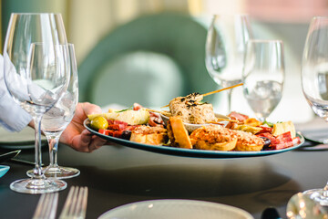 Appetizers platter at a restaurant on a table