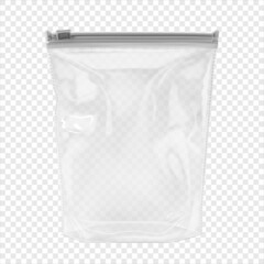 Plastic packing with zip lock realistic illustration isolated. Empty plastic packaging mock up vector © Olha Kozachenko