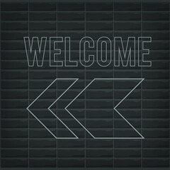 Welcome neon sign with monochrome black and white colors and bricks background. can use for neon box, party sign, business banner, element graphic resources