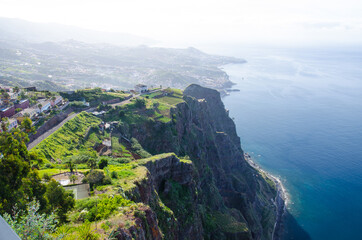 Aerial shot of house village on a cliff inCabo Girao, Madeira