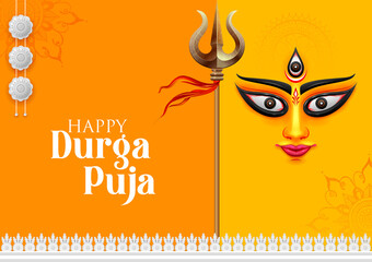 Goddess Durga Face in Happy Durga Puja Subh Navratri Indian religious header banner background - 455674401