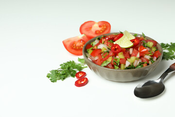 Mexican food concept with Pico de Gallo on white background