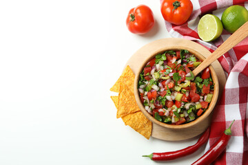 Mexican food concept with Pico de Gallo on white background