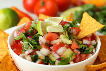 Mexican food concept with Pico de Gallo, close up