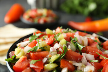 Mexican food concept with Pico de Gallo, close up