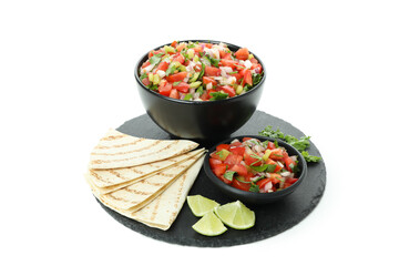Tray with Pico de Gallo isolated on white background