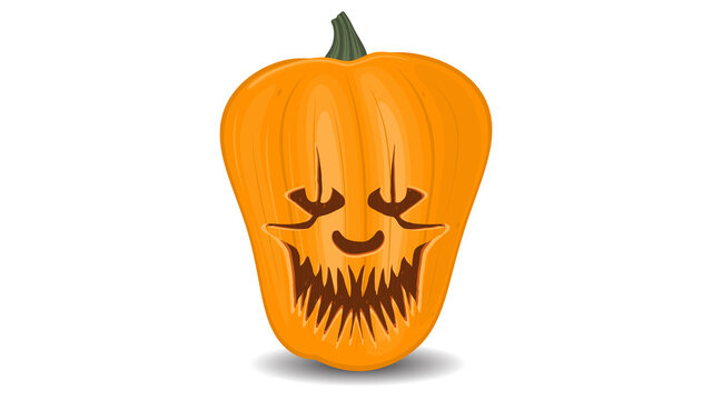 Halloween pumpkin the face of a clown Pennywise from the movie "It" on a white background, orange pumpkin with different shapes and faces. Vector illustration.