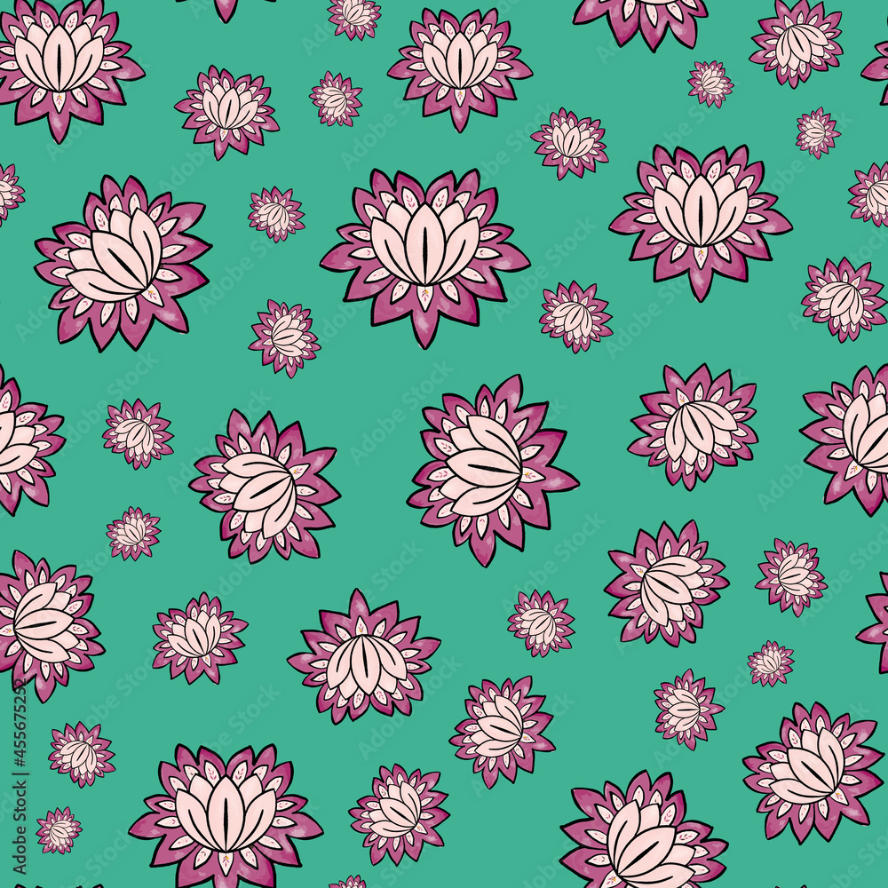 Poster historic inspired flower seamless repeat pattern print background