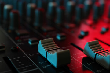 Audio sound mixer, close up and selective focus
