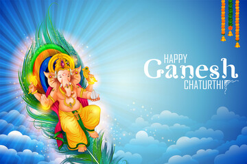 Lord Ganpati background for Ganesh Chaturthi festival of India with message meaning My Lord Ganesha - obrazy, fototapety, plakaty
