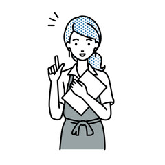 立って書類を手に持って何かひらめいたカフェ店員の女性