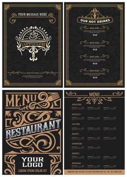 Set of Restaurant menu templates. Vintage style. Vector layered