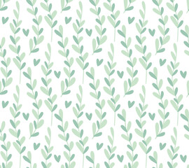 Seamless pattern background with abstract hand drawn plant branch silhouette. Cute minimalist winter cool color neutral floral backdrop
