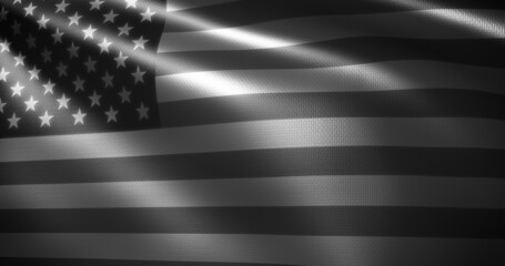 Black and White American Flag, United States of America flag with waving folds, close up view, 3D rendering