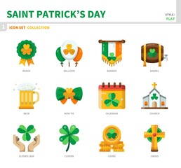saint patrick's day icon set,color flat style,vector and illustration