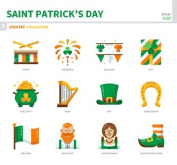 saint patrick's day icon set,color flat style,vector and illustration