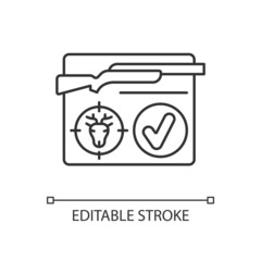 Junior hunting license linear icon. Hunt birds and animals. Hunter confirmation for children. Thin line customizable illustration. Contour symbol. Vector isolated outline drawing. Editable stroke