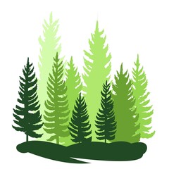 Forest silhouette scene. Landscape with coniferous trees. Beautiful green view. Pine and spruce trees. Summer nature. Isolated illustration vector