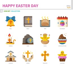 happy easter day icon set,color flat style,vector and illustration