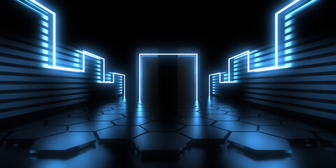 3D abstract background with neon lights. neon tunnel. .space construction . .3d illustration33