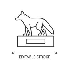 Fototapeta premium Taxidermy linear icon. Preserving and stuffing wild dead animals. Animal body display. Thin line customizable illustration. Contour symbol. Vector isolated outline drawing. Editable stroke