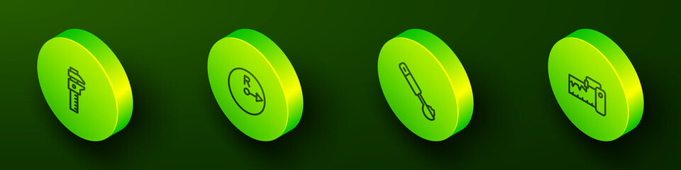 Set Isometric line Calliper or caliper and scale, Radius, Measuring spoon and instrument icon. Vector