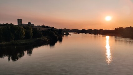 Fototapeta na wymiar Dawn in Zamora city and Douro river, Castile Leon, Spain