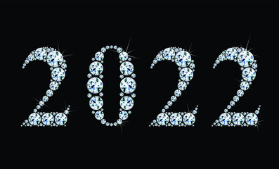 Text from diamonds 2022, gemstone and gold styled numbers, vector illustration. 