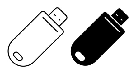 Linear icon. USB flash drive, USB memory card. Storage of information on removable media. Simple black and white vector isolated on white background