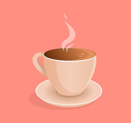 Beige cup of fresh coffee, tea on an isolated background. Design for logo, icon, banner, poster, postcard, cafe, restaurant. Flat vector illustration