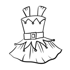 Christmas decor. Doodle style outfit for Santa's helper elves. Dress with bells. Vector illustration isolated on white background.