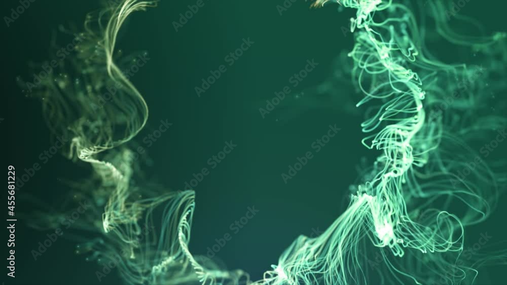 Poster abstract fluid particles graphic intro background/ 4k animation of an abstract fluid particles backg