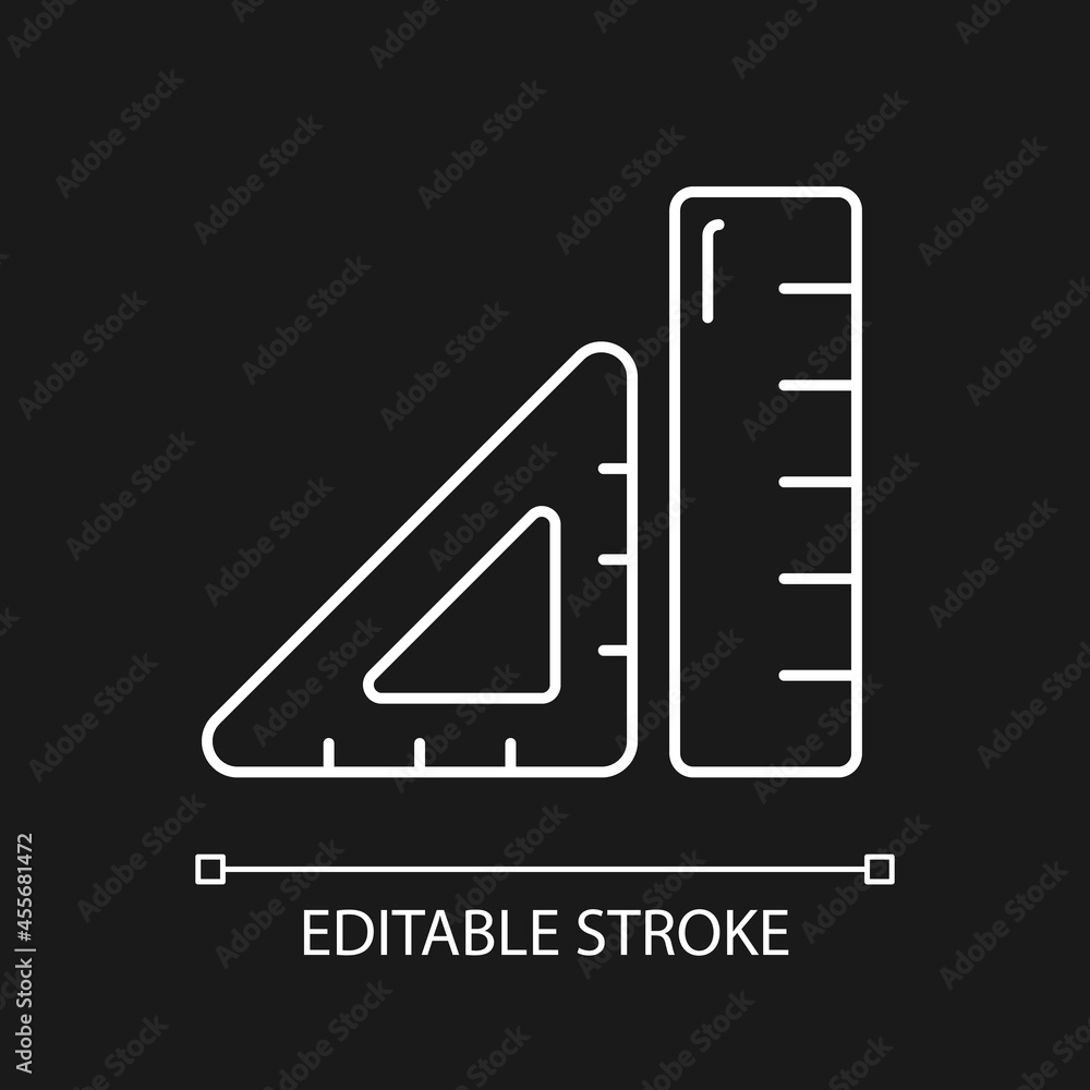 Poster ruler white linear icon for dark theme. device for geometry class. tool for drawing straight lines. 