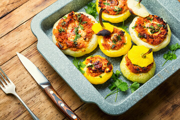 Baked stuffed squash or patisson