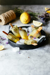 Lemon lavender ice cream. Fruit ice