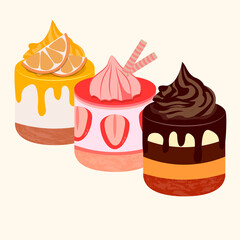 Chocolate, strawberry and chocolate cakes