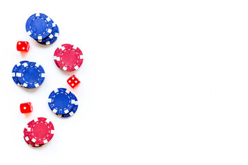 Casino gambling chips - poker background. Red and blue chips
