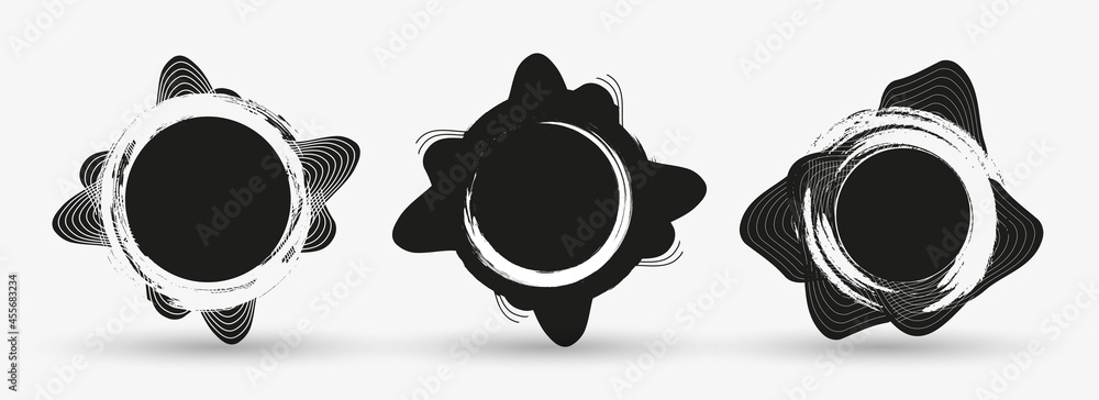 Poster set of three round geometric shape banner template. black graphic design elements frames style. vect