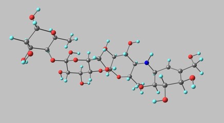 Acarbose molecular structure isolated on grey
