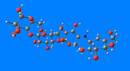 Acarbose molecular structure isolated on blue