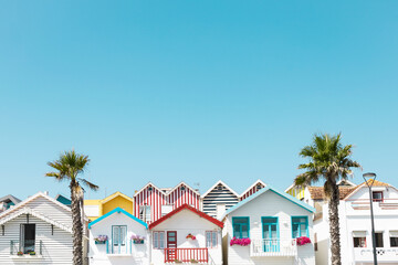Nice colored and striped houses in Costa Nova, Aveiro, Portugal