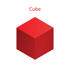 Red cube with gradients for game, icon, packaging design or logo. cube icon isolated on white background. Minimalist style abstract cube icon.