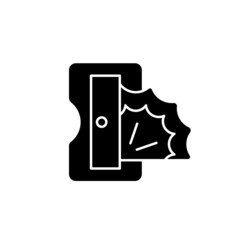 Pencil sharpener black glyph icon. Sharpening pencil writing point. Cutting wood away from graphite. Single-edge razor blade. Silhouette symbol on white space. Vector isolated illustration