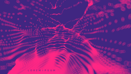 Abstract science or technology background. Graphic design. Network illustration with particle. 3D grid surface.